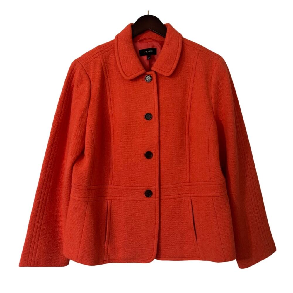 Talbots Wool‎ Blend Button Front Orange Blazer Size 16